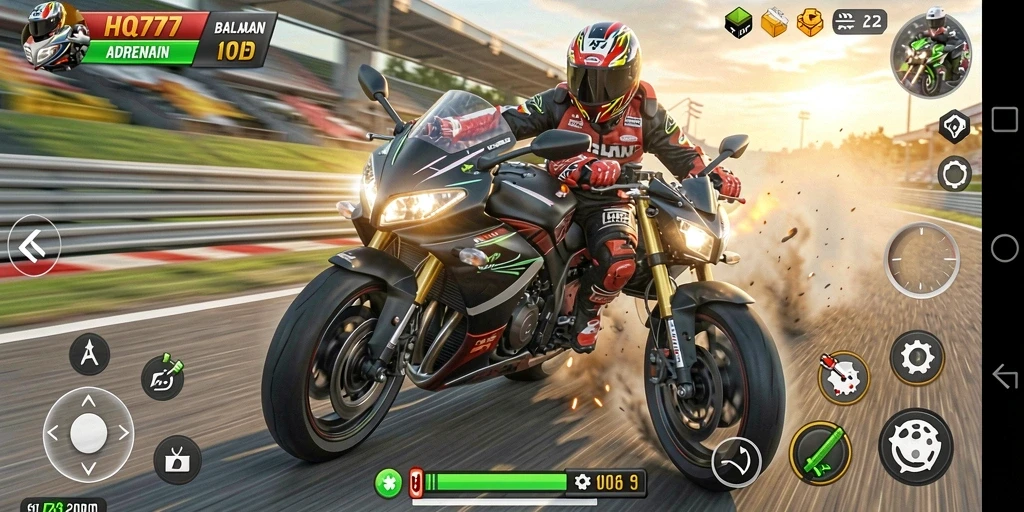 Gameplay balap motor yang menggetarkan dengan grafis menawan.
