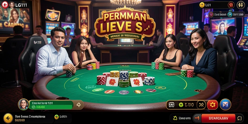 Screenshot game Live Casino LG111 dengan dealer profesional dan suasana kasino.
