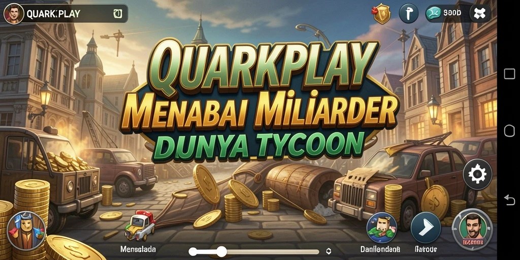 Screenshot gameplay QUARKPLAY menampilkan momen membangun kerajaan bisnis Tycoon.