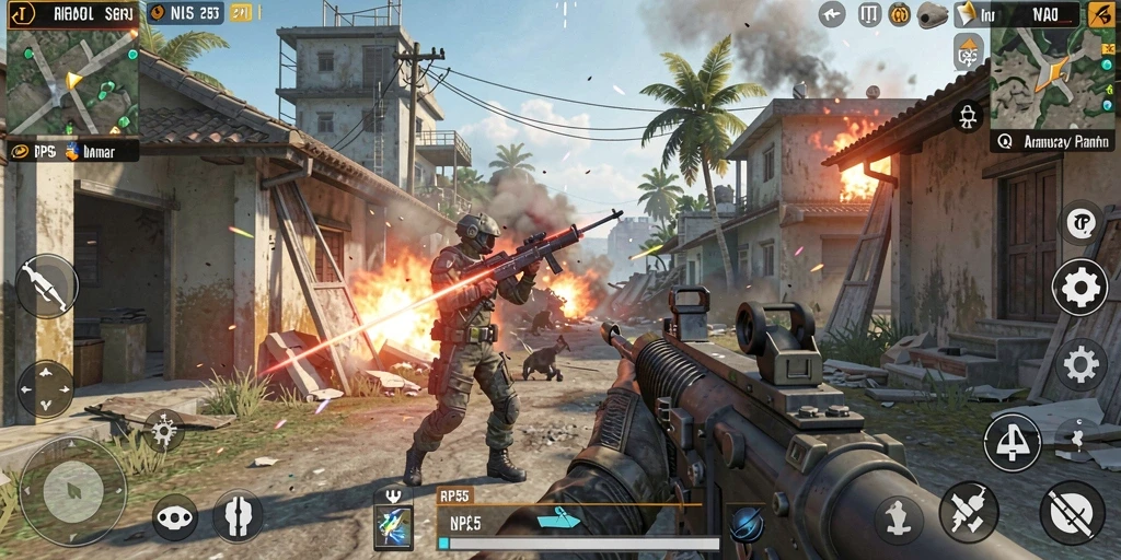 Tangkapan layar menunjukkan aksi intens dalam game TPS RP55.