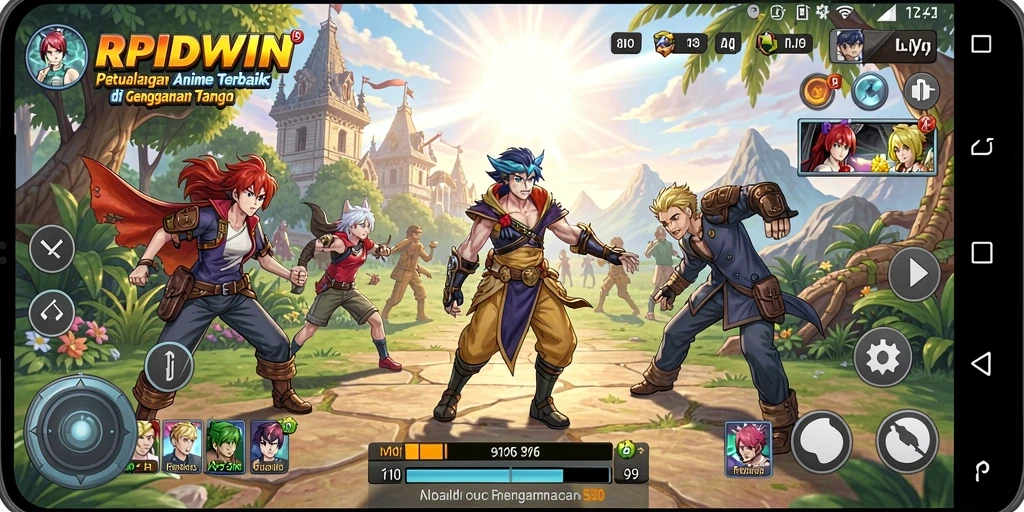 Tampilan permainan RPIDWIN yang penuh aksi dan karakter Anime.